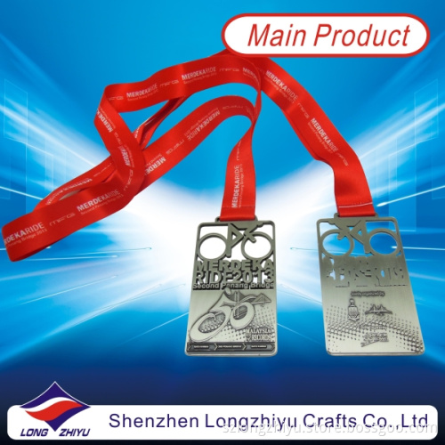 2013 Malaysia Cycling Medal Antique Silver Medal Sport with Red Ribbon Hollow Medal with Bicycle Axle Design (LZY2013-00007)